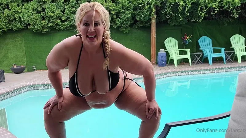 fantasymilfursula OnlyFans Curvy Busty Goddess in Black Bikini Teasing by the Pool in her Backyard