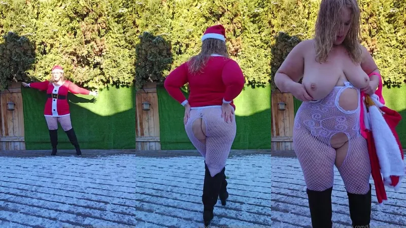 Ursula Andreia aka fantasymilfursula OnlyFans Curvy Goddess Teases in Christmas Lingerie and Fishnet Stockings