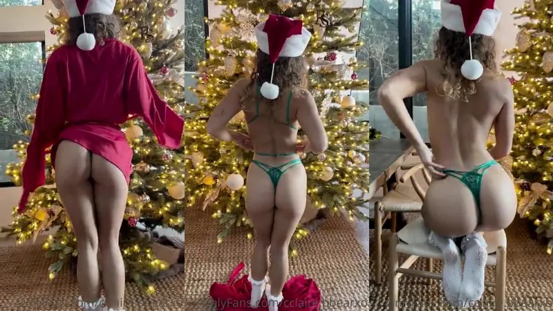 ClaireStone Topless Christmas Tease in Green Thong and Santa Hat OnlyFans Video