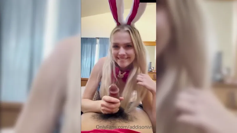 Addison Ivy Blonde Bunny Teasing a Black Cock with Her Lips in This Blowjob video on OnlyFans