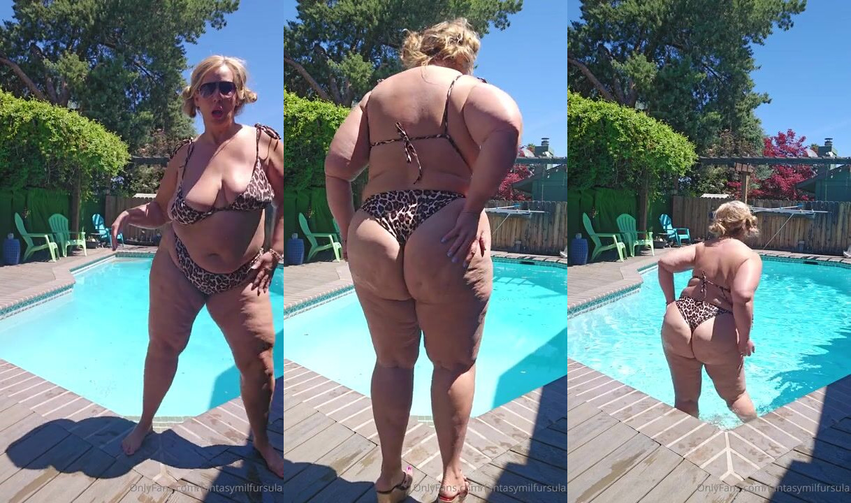 Ursula Andreia aka fantasymilfursula OnlyFans Curvy Goddess Teasing in Leopard Bikini by the Pool