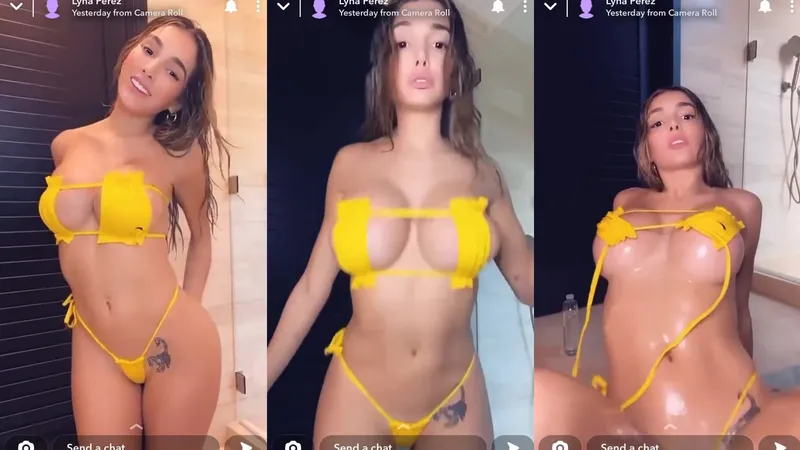 Lyna Perez Yellow Bikini Strip Tease in Shower Video