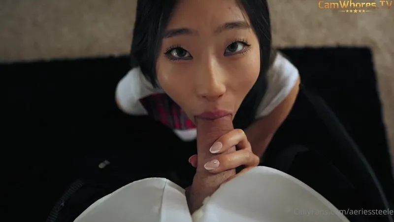 Aeries Steele Teases in Schoolgirl Uniform for Leaked Cock-Sucking Video