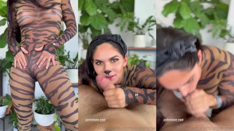 Aspen Rae Teases with a Naughty Leopard Print Blowjob Video