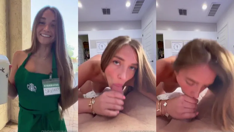 SkylarMaeXO gets frisky with Starbucks cock sucking and titty cum blast video