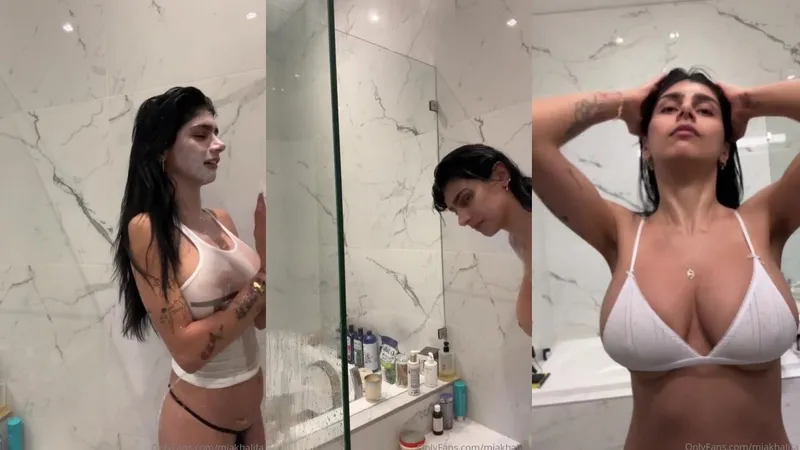 Mia Khalifa Teases in See Thru Tank Top During Steamy Nude Shower Show