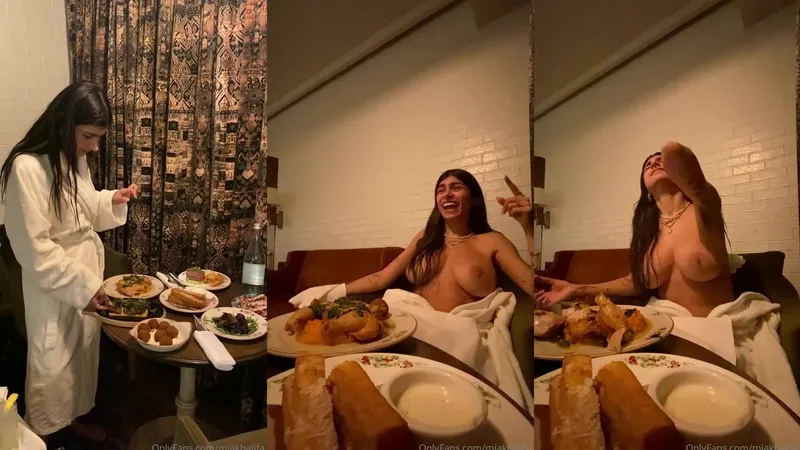 Mia Khalifa Teases During Naked Dinner Show