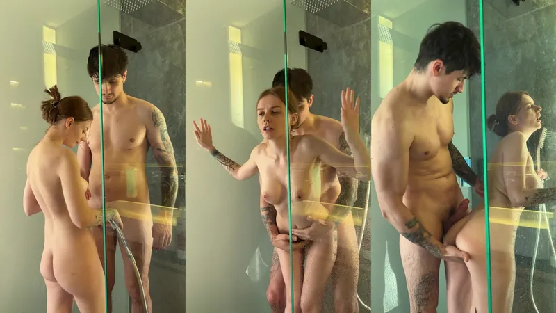 Fingering my girlfriend to orgasm in a steamy shower video