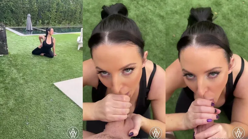 Angela White Teases Cock Hungry Yoga Moves in Backyard Blowjob Video