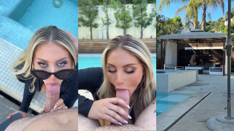 Kayley Gunner Teases With Sloppy Poolside Blowjob & Facial Video