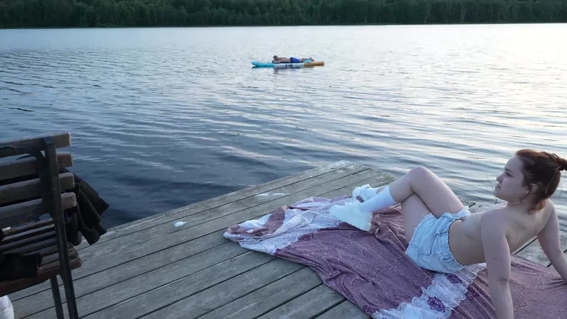 Two Girls Took Their Clothes off on the Lake. a Passing Surfer Had Sex in the Open Air