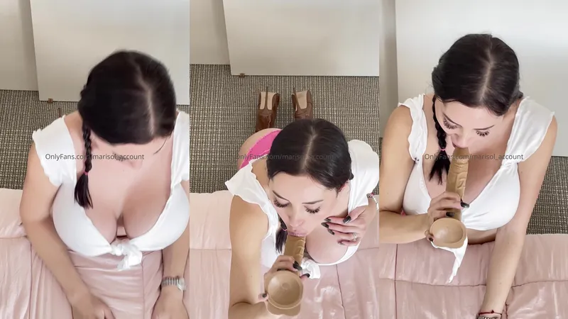 Marisol sucking a big dildo