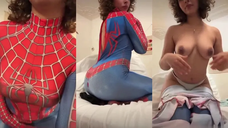 Lestia Teases in Spiderman Cosplay Strip & Pussy Play Masturbation Video