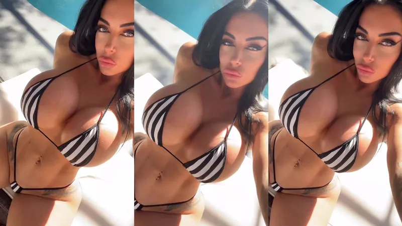 Bimbo in a striped bikini