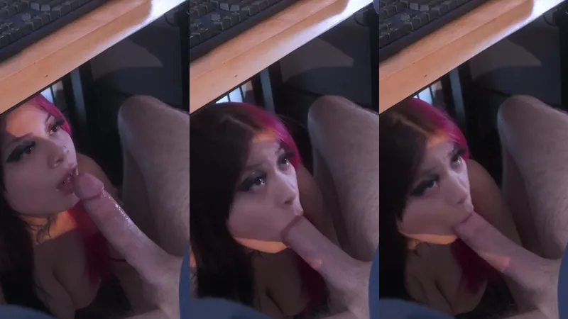 Good girls sucks dick, while he works