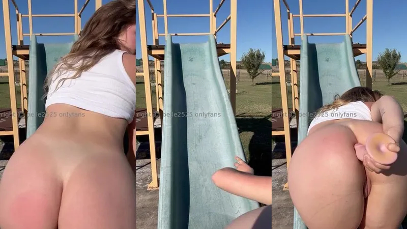 Belle2525 Rides A Playground Slide In Heat