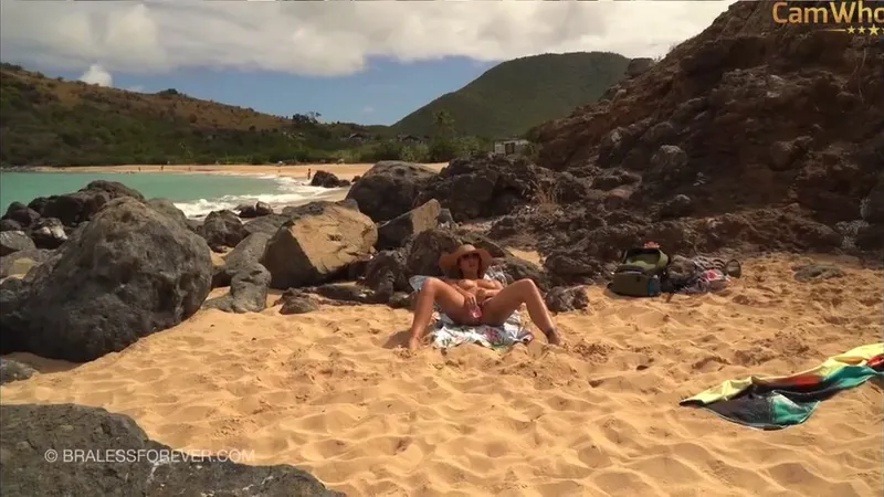 BralessForever Blondie Outdoor Beach Masturbation With Fingers And Naked Sunbathing