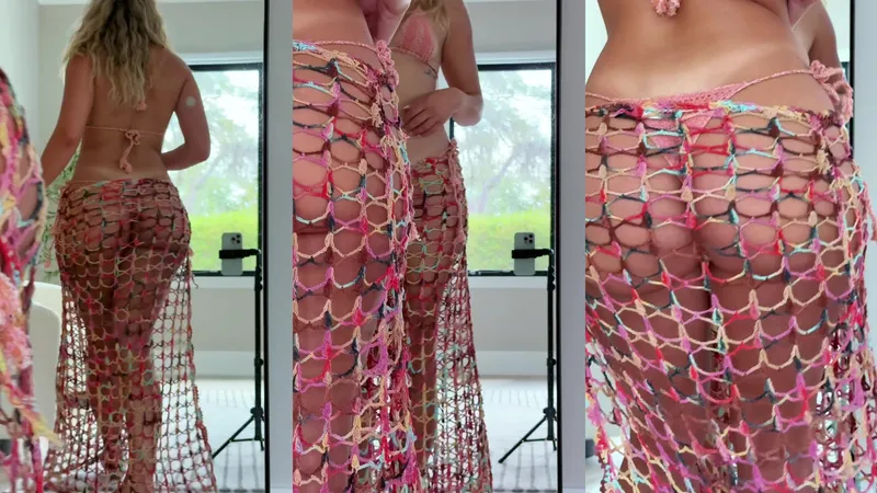 Kirstentoosweet Showing Her Curvy Body In A Sexy Net Dress Teasing Her Juicy Ass