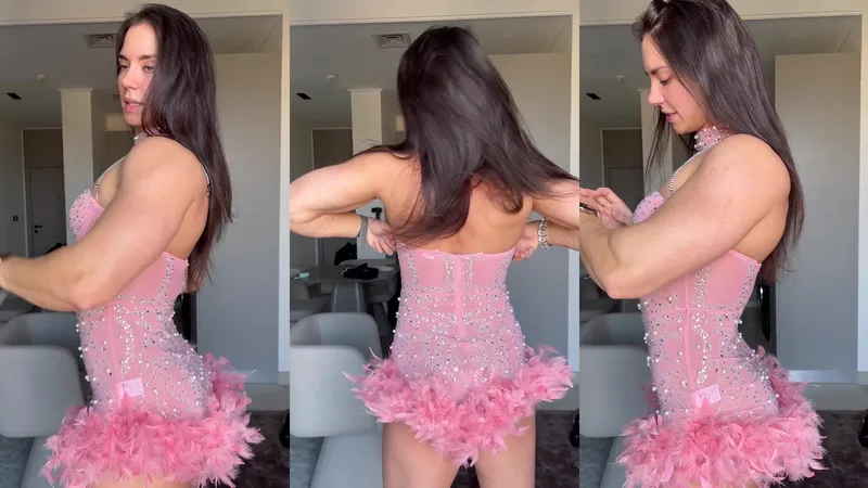 Vladigal Try on haul Her Pink Outfit in Front of the Camera