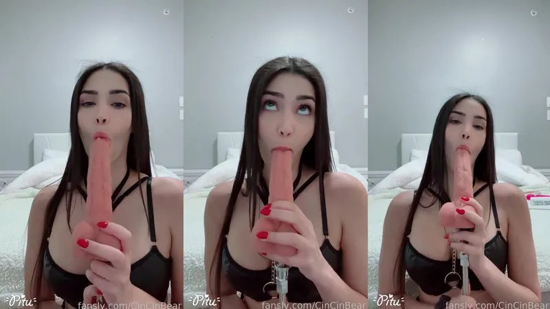 CinCinBear Dildo Blowjob POV in Black Lingerie Fansly Video