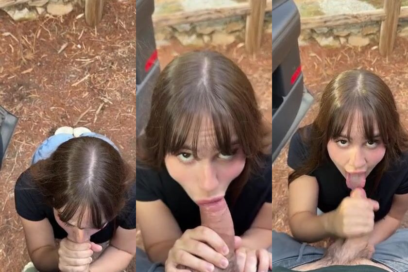 Andrea Perez Gives A Quick Blowjob Outside And Gets Facial