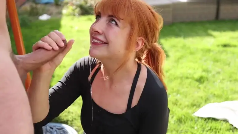 Littlereddoll Sucks Cock Outdoors In The Garden