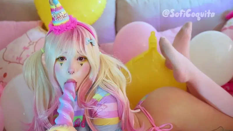 Sofi Coquita Rides A Glittery Unicorn Dildo In Clown Costume