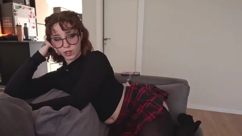 Red Witch Teen Moans While Riding Cock On The Sofa