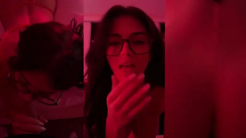 Emily Black Sucks Cock In Neon Glow Before Pussy Finish